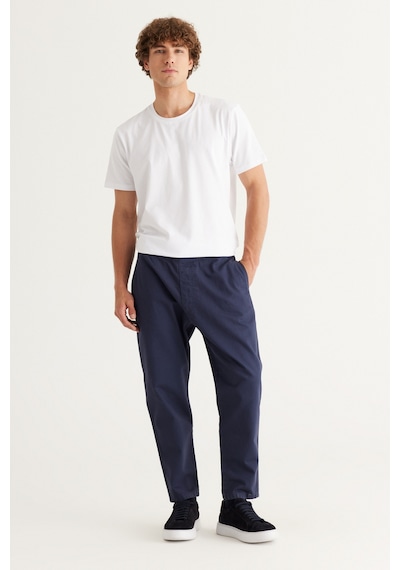 AC&Co / Altınyıldız Classics Erkek Lacı Slim Fit Dar Kesim Beli Bağlamalı %100 Pamuk Pantolon Lacivert