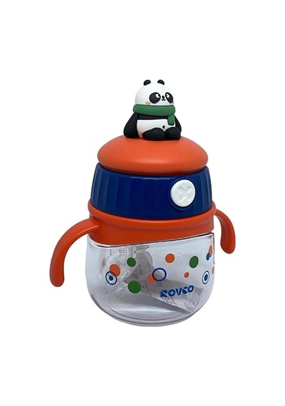 Lexroo Rovco 240ml Pipetli Hayvan Kapaklı Akıllı Pipet Toplu Tritan Su Matarası Turuncu Panda