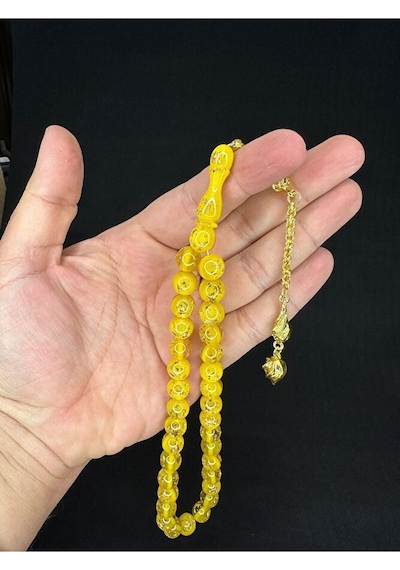 Altın Varaklı Uçak Camı Tesbih Küre Kesim 10mm Sarı Renkli T-686