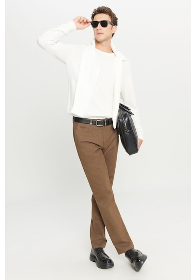 Altınyıldız Classıcs Erkek Acıkahve Pamuklu Regular Fit Normal Kesim Diagonal Desenli Yan Cepli Esnek Casual Pantolon