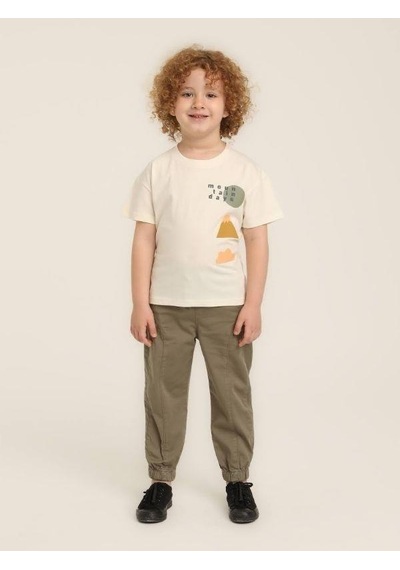 Jack Lions Erkek Bebek Pamuklu Sıfır Yaka Sırt Baskılı T-shirt-15644 Ekru