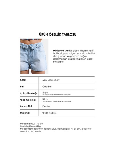 Kadın Ice 4s6-3 Mini Boy Kemer Detaylı Denim Şort Ice Rengi