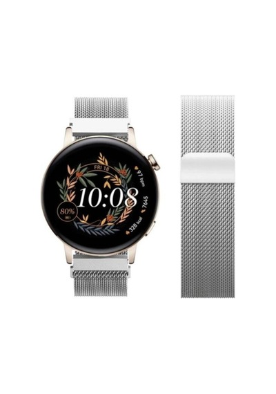 Huawei Watch Gt3 Elegant / Gt2 42mm Uyumlu 20mm Manyetik Milanese Loop Metal Kordon Gümüş