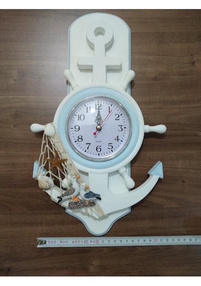 Çapa Saat / Deniz Temalı Dekoratif Asma Saat (467638450) Ahşap - Beyaz