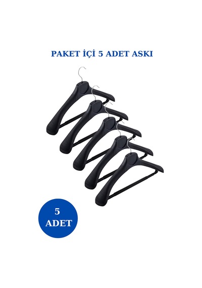 5 Adet Plastik Yüksek Kalite Ceket Askısı Elbise Askısı Siyah