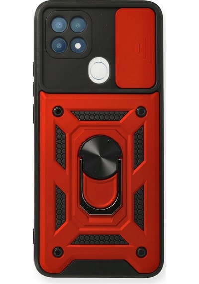 Newface - 827 - Oppo A15 Kılıf Pars Lens Yüzüklü Silikon - Aconcept - - Kırmızı