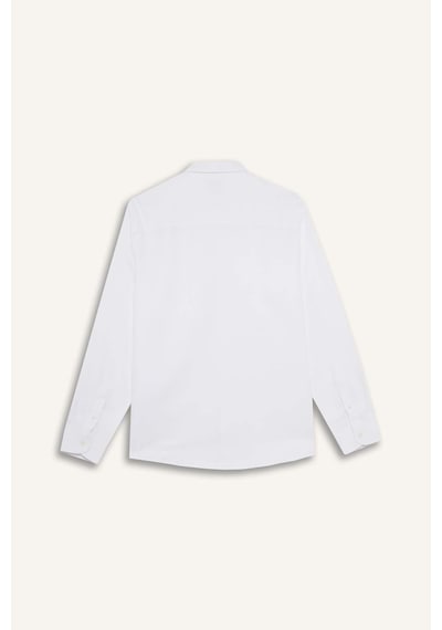 DeFacto Slim Fit Dar Kesim Düğmeli Dokulu Düz Pamuk Karışımlı Uzun Kollu Beyaz Gömlek T2066AZ24AUWT34