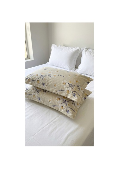 %100 Pamuklu Çiçek Desenli Volanlı Yastık Kılıfı 2 Adet 50x70 Cm Mavi - 864231967 Mavi