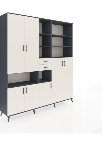 Hyperion Dolap 17 Raflı 2 Çekmeceli 7 Kapaklı 220x44x243 Antrasit-aytaşı/aytaşı Aytası/aytası - Antrasıt