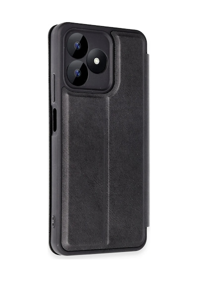 Realme Note 50 4g Kapaklı Kılıf İçi Süet Kaplı Ve Kartlıklı Pu Deri Kapak Ryc/flip Cover Siyah