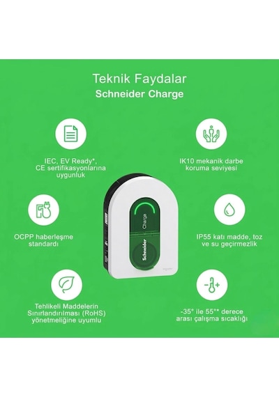 Schneıder Schneider Charge Evh5a22n2s Elektrikli Araç Şarj İstasyonu 22kw T2s 16/32a Duvar Tipi