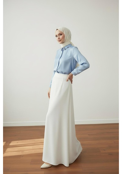 Pera Moda Yakası Taşlı Basic İç Göstermeyen Şık Gömlek Bebe Mavisi