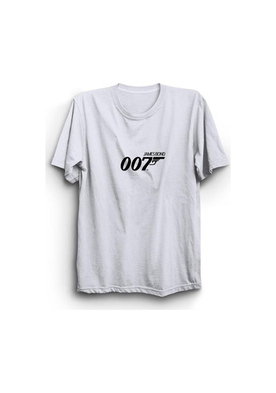 007 James Bond Baskılı Tshirt Beyaz
