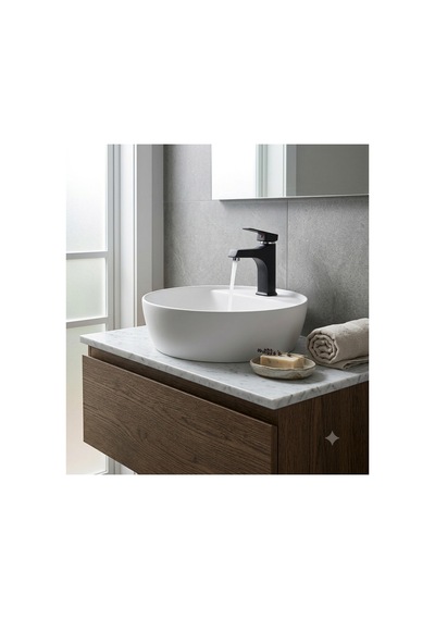 Rena Design Lavabo Bataryasi Mat Siyah Lüks Ağir Gövde Prinç Banyo Su Tasarruflu Aç Kapa 2 Yil Garantili Kare Sicak Soğuk