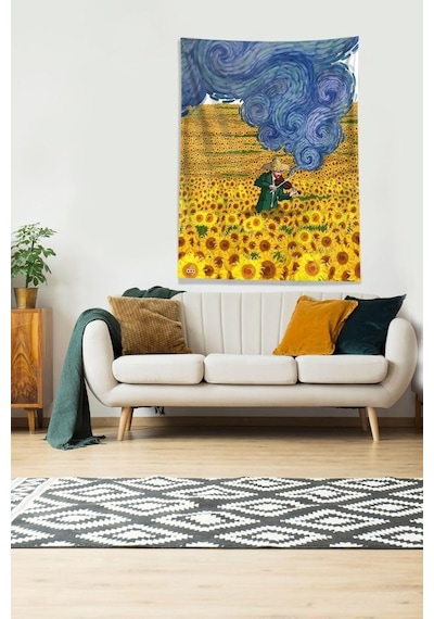 Pelangi Çok Renkli Van Gogh Papatya Tarlası Leke Tutmaz Kadife Kumaş Duvar Örtüsü Duvar Halısı Tapestry Dwll417,