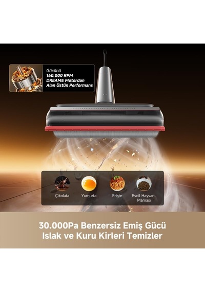 Dreame T16 Pro Heat Islak Kuru Dikey Süpürge, 30.000 Pa Emiş Gücü, Sıcak Su İle Temizlik