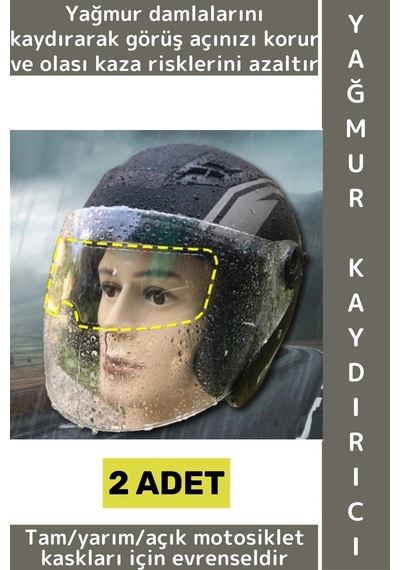 Motoraksesuar Açık Tam Yarım Motor Kaskı Uyumlu Görüş Açısı Koruyucu Pratik Yağmur Kaydırıcı 2 Adet