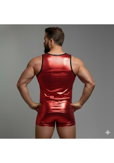 Erkek Kırmızı Lame Tank Top Boxer Takımı Çok Renkli