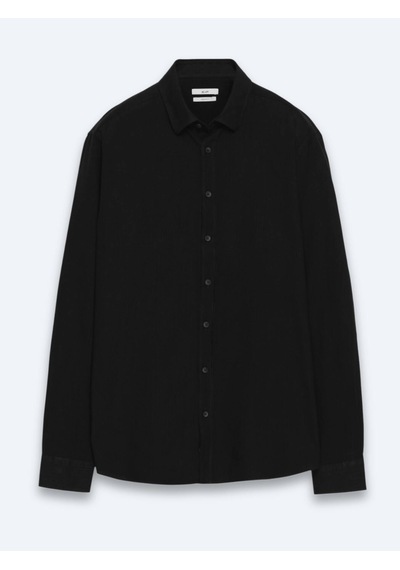 Kip Siyah Regular Fit Dokuma Casual %100 Pamuk Gömlek