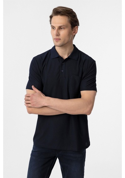 Süvari Lacivert Regular Armürlü Polo Yaka Tişört-37272 Lacivert