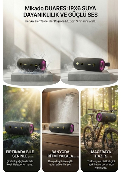 Md-4bt Duares Siyah 40w 4000mah + 4000mah Tf-aux-tws-ıpx6 Mıknatıslı Bluetooth Hoparlör