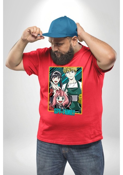 Angemiel Spy X Family Anime Özel Tasarım Kırmızı Büyük Beden Erkek Kadın Unisex Basic Ön Baskılı Tişört Kırmızı