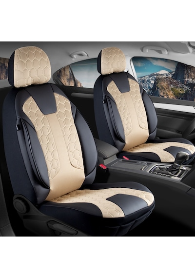 Jeep Grand Cherokee Deri Detaylı Oto Koltuk Kılıfı Ön Arka Set Cyrus Siyah Bej