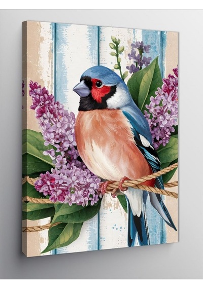Kanvas Tablo Mavi Kuş Ve Çiçekler 70cmx100cm