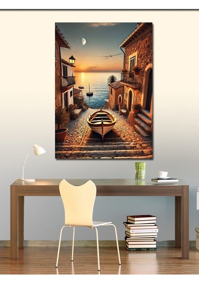 Kanvas Tablo Sahildeki Sakin Sokak Manzarası 100cmx140cm