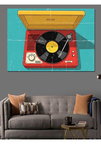 Ahşap Tablo Kırmızı Plak Çalar Ve Pikap