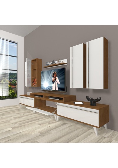 Decoraktiv Ekoflex 8d Mdf Retro Tv Ünitesi Tv Sehpası Ceviz - Beyaz