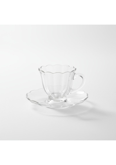 Olive Cam 6 Kişilik Tabaklı Türk Kahvesi Espresso Fincan Seti 6 X 90 Ml Şeffaf