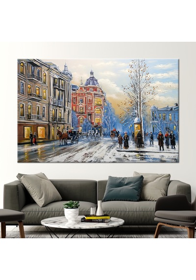 1 Parça Naturel Çerçeveli Kanvas Tablo Modern Sanat Eseri Şehir M