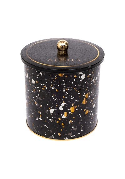 Terrazzo Black Desenli Topuz Kulplu Yuvarlak Metal Saklama Kabı 17.5 x 18 CM 4.1 L Çok Renkli