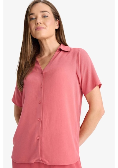 Defacto Regular Fit Kaçık Yaka Krinkıl Viskon Kısa Kollu Gömlek F5835ax25smbr275 Bordo