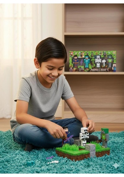 Süperman Minecraft 4 Karakter 3 Aksesuar 7 Parça Çocuk Figür Oyun Seti