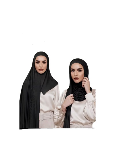Ardün Hijab Hazır Pratik Penye Şal Geçirmeli Lüks Organik Şal Kaymaz Ve Rahat Kullanım Siyah - 695354245 Siyah