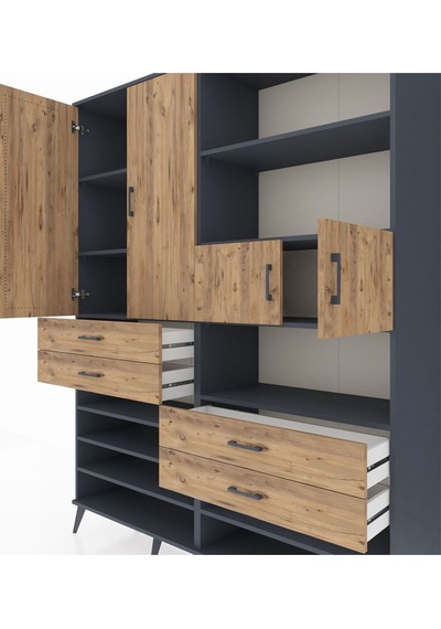 Hyperion Gardrop 11 Raflı 4 Çekmeceli 4 Kapaklı 176x44x221 Antrasit-çam Çam Hyperion Gardrop 11 Raflı 4 Çekmeceli 4 Kapaklı 176x44x221 Antrasit-çam Çam