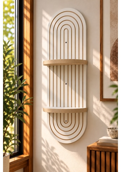 Vizon Ahşap 2 Katlı Modern Duvar Rafı 85x30 Krem