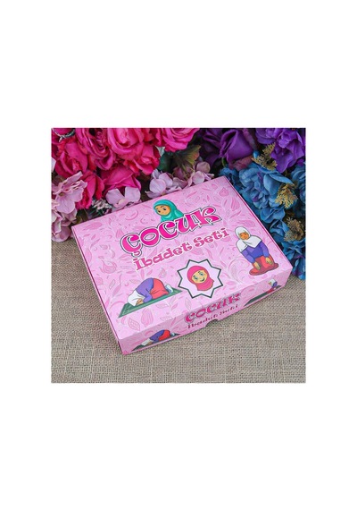 Çocuk Seccadesi Ve Eğitici Kitabı Namaz Seti - Pembe 45x82 Cm - 110 Gr - Tesbih Çok Renkli