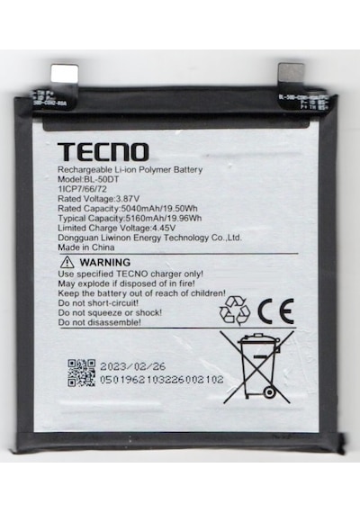 Tecno Phantom X2 Ad8 Bl-50dt Batarya Pil 3.87 5160mah