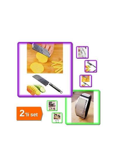 Yeni Sarımsak Ezici Paslanmaz Çelik Garlic Press + Tırtıklı Patates Kesme Bıçağı - 2li Set X7p9qa Çe Diğer