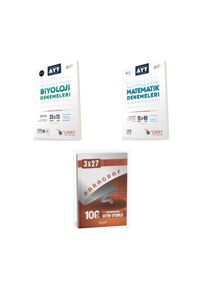2027 Limit Ayt Biyoloji 25 Li Deneme + Matematik 15x40 Video Çözümlü Deneme + Anla Kazan Paragraf Deneme 3'lü Set