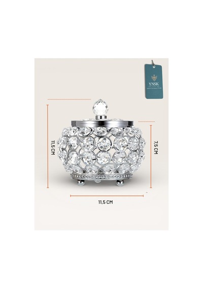 Chacha Home Luxury Lucent Lüks Kapaklı Kristal Mücevher Kutusu, Organizer, Düzenleyici, Şekerlik Küçük Boy Gümüş