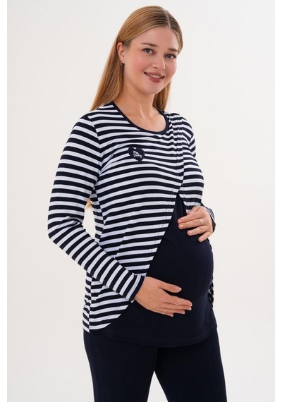 Mecit Pijama Mecit 6303 Kadın Likralı Spor Hamile Lohusa Pijama Takım - Lacivert