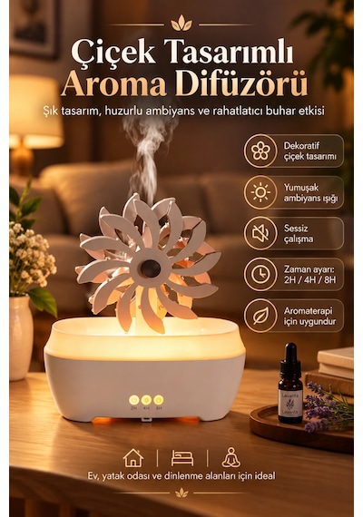 Castu Ls13 Rüzgar Gülü Tasarımlı Ultrasonik Hava Nemlendirici Aroma Difüzörü 300 Ml Kumandalı