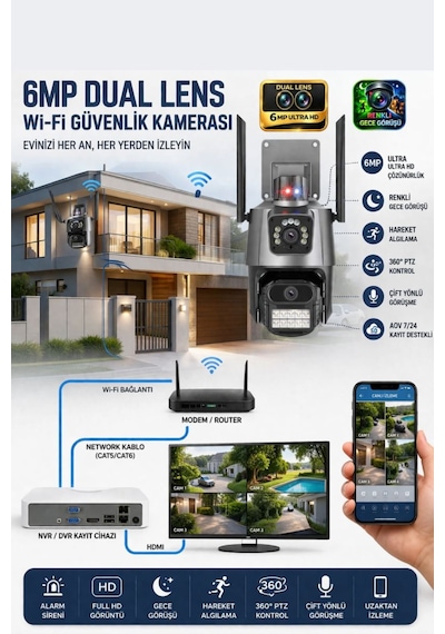 Xpro 5 Kamera 10 Lens Kablosuz Wifi Güvenlik Kamerası Seti Nvr Kayıt Cihazı Gece Görüşlü Ip Kamera