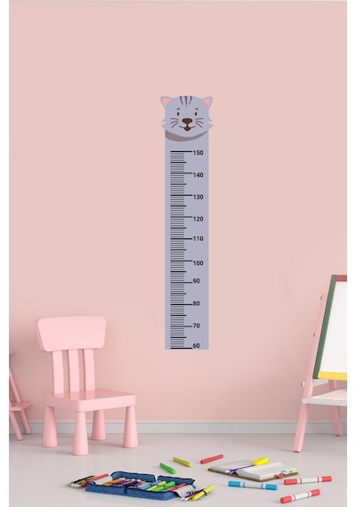 Sevimli Hayvan Kedi Temalı Boy Ölçer Duvar Sticker