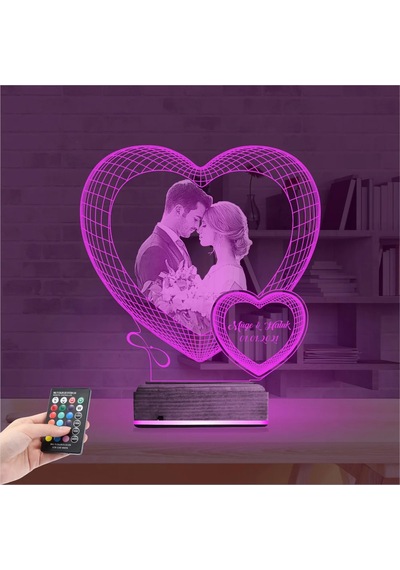 Luvivia Kalp Sevgiliye Hediye Fotoğraflı 3d Lamba - Masa Gece Lambası V8