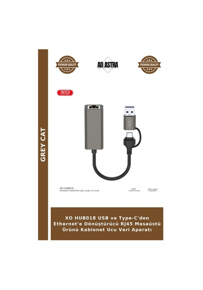 Xo Hub018 Usb Ve Type-c'den Ethernet'e Dönüştürücü Rj45 Masaüstü Ürünü Kablonet Ucu Veri Aparatı